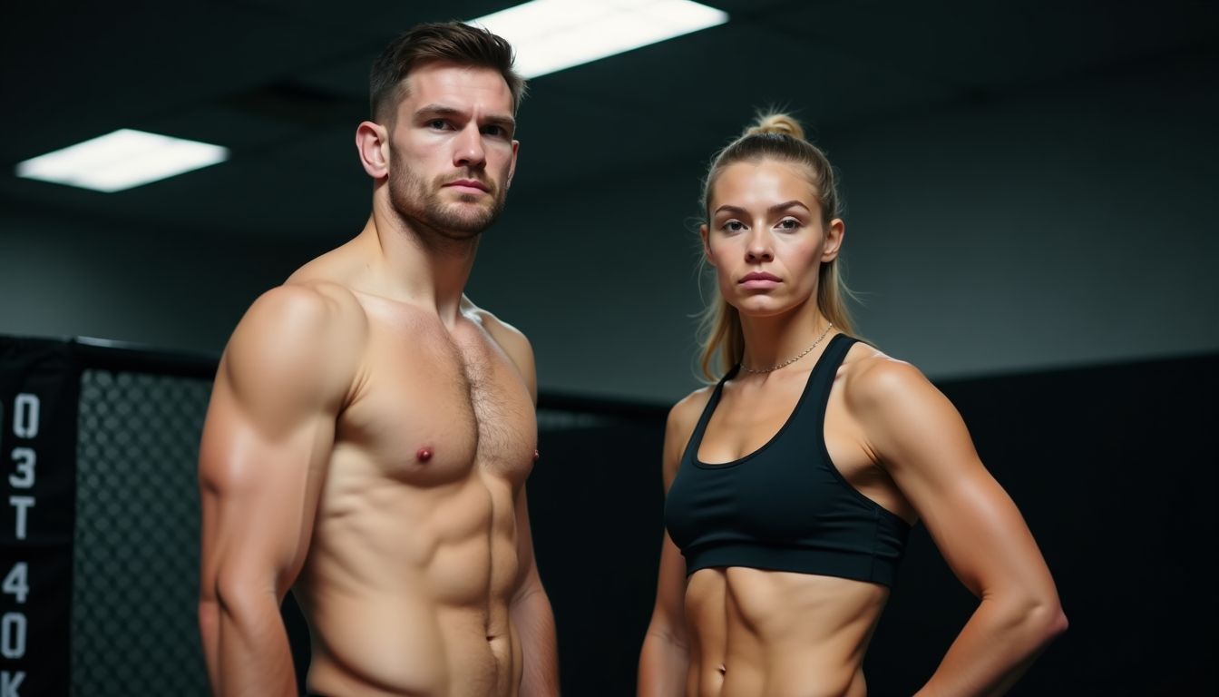 Due lottatori UFC pronti per una sfida nella palestra. Due lottatori UFC pronti per una sfida nella palestra.